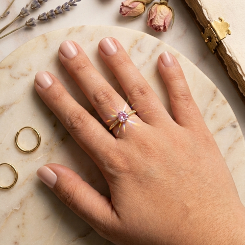 Pink Solitaire Gold Ring