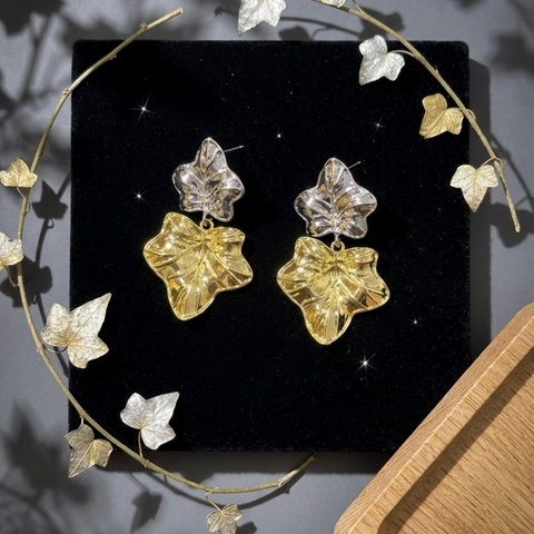 Dual-Tone Crystal Flower Double Drop Earrings