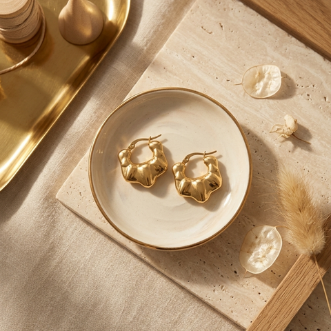 Gold Quilted Puffed Hoop Earrings