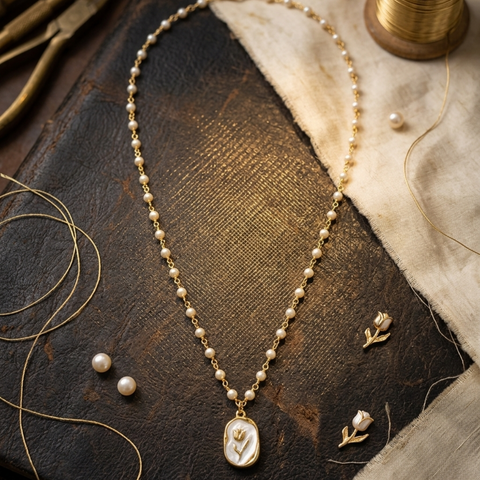Chaand Oval Shell Pendant Necklace – Gold