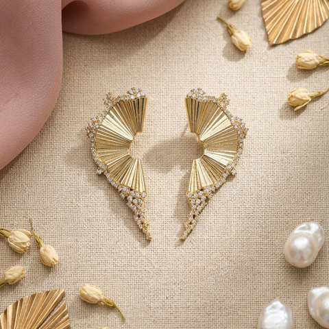 Gold Fan Spike Crystal Fringe Earrings