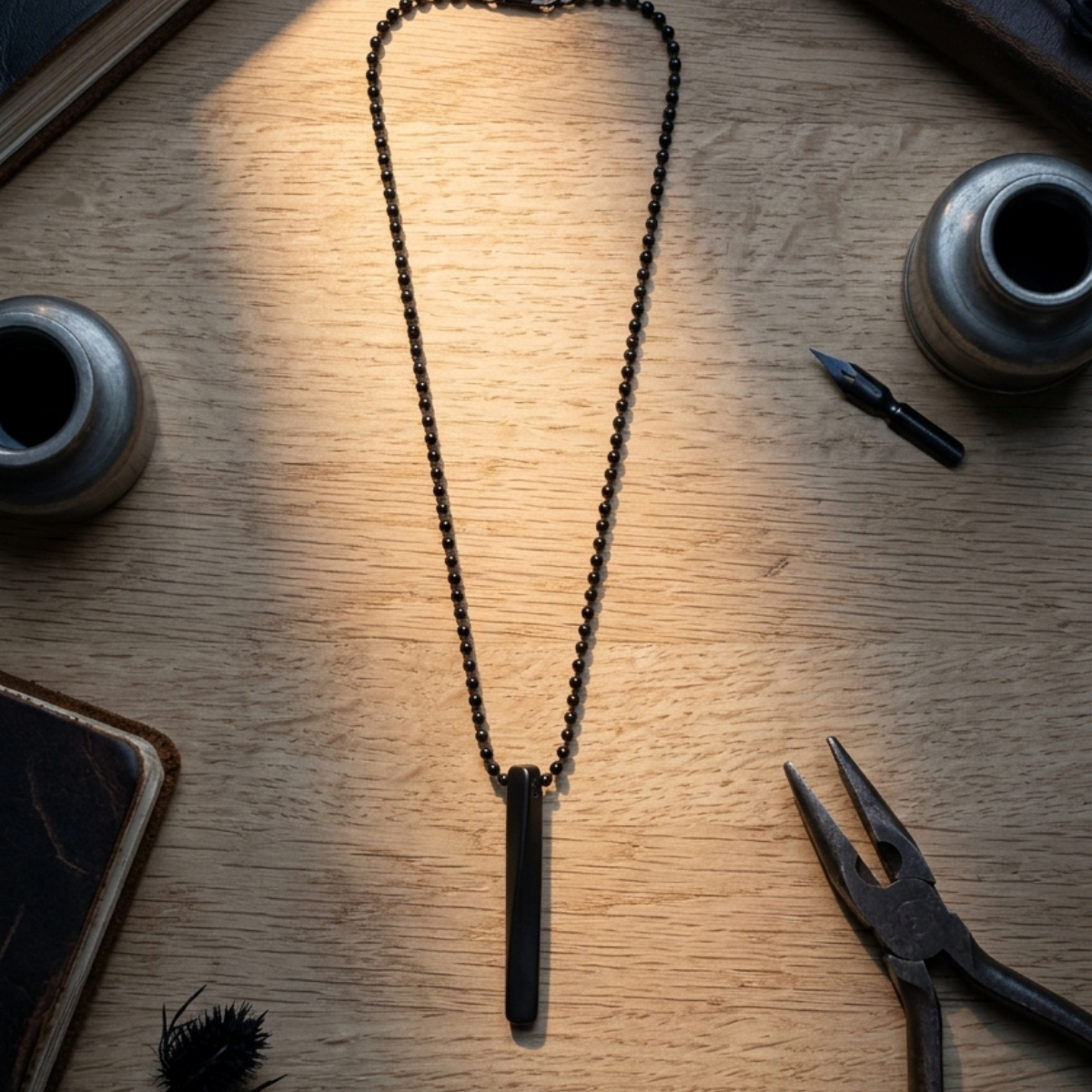 Black Bar Pendant Ball Chain Necklace (Unisex)