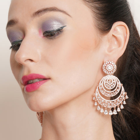 Rose Gold Diamond Chand Earrings
