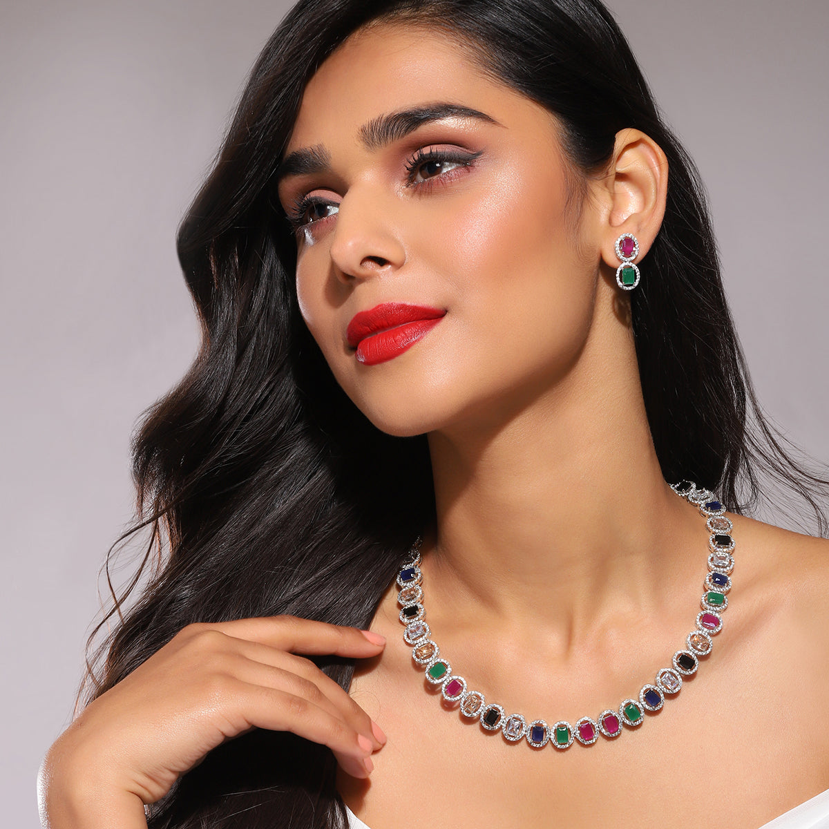 Diamond & Semi Precious Stone Neckpiece with Earrings