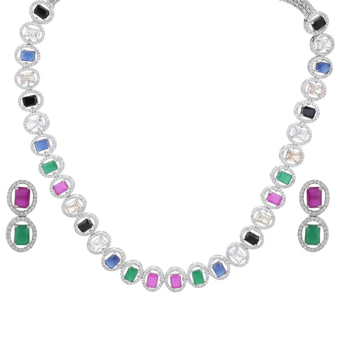 Diamond & Semi Precious Stone Neckpiece with Earrings