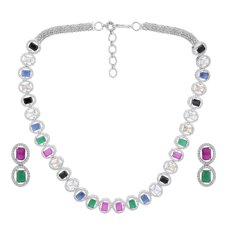 Diamond & Semi Precious Stone Neckpiece with Earrings