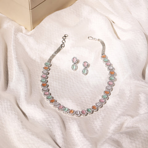 Diamond & Semi Precious Stone Neckpiece with Earrings