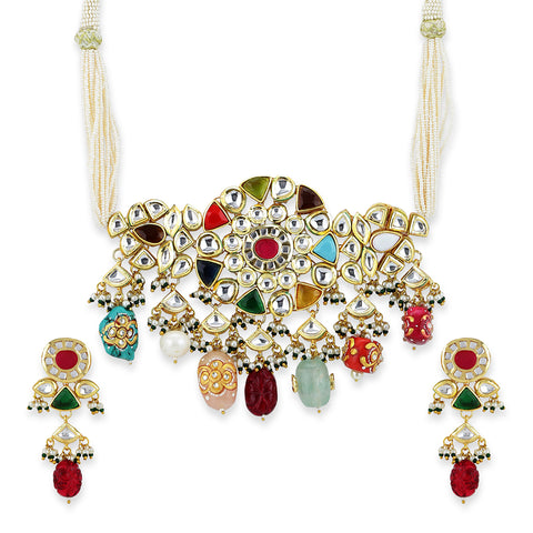 Multi Kundan Choker with Earrings