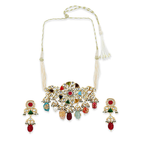 Multi Kundan Choker with Earrings