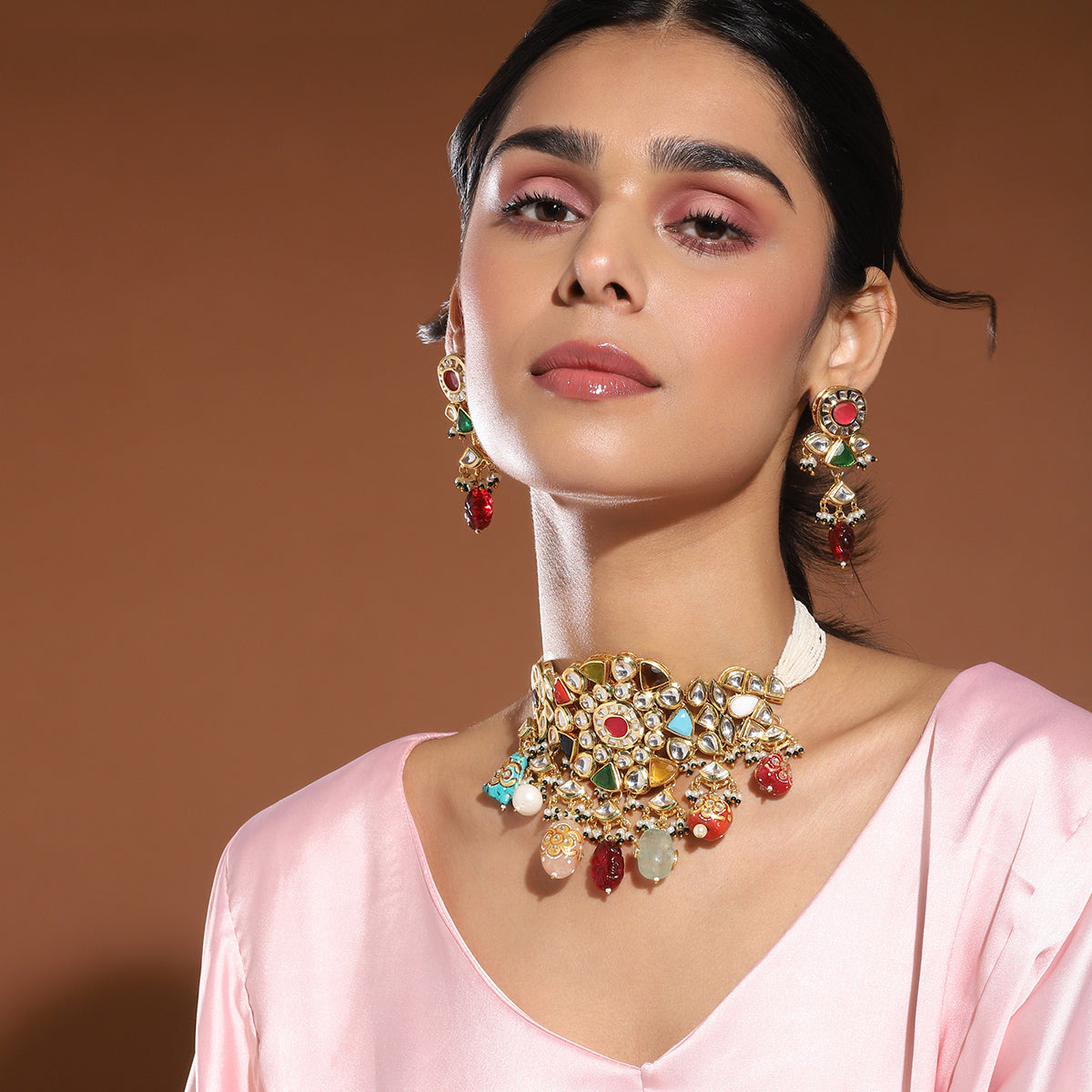 Multi Kundan Choker with Earrings