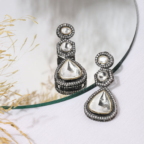 Long Diamond and Kundan Earrings